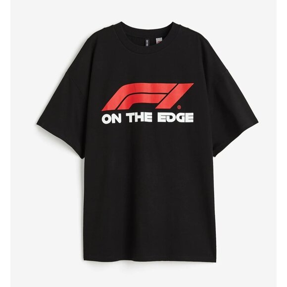 H&M Oversized Formula 1 On The Edge Black Tee Womens Medium Cotton Blend - Picture 1 of 8
